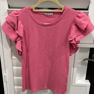 Zara Pink Textured Ruffle Blouse